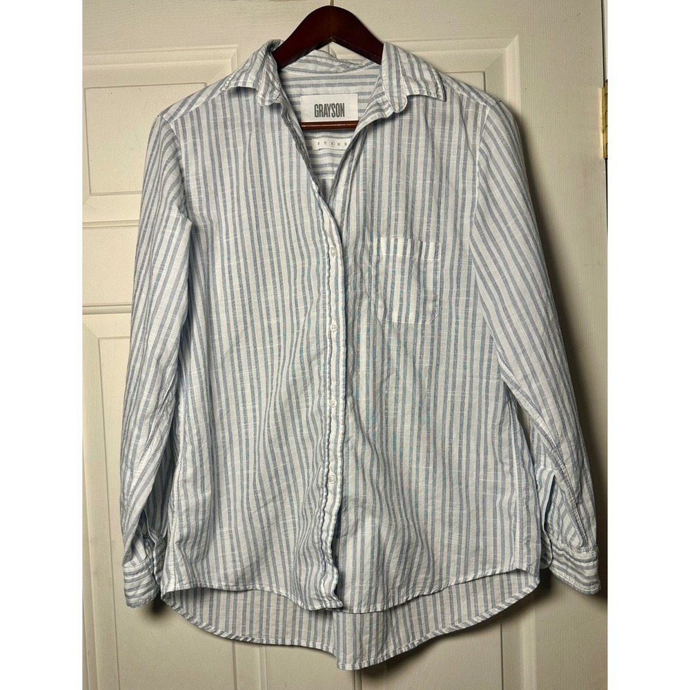Grayson Coastal The‎ Hero Blue White Stripe Blouse Size 3 Medium